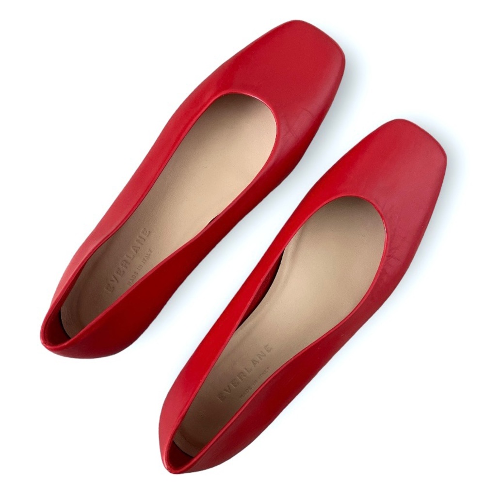 Everlane 90’s Square Toe Flat in Scarlet Red Leather Size 6.5